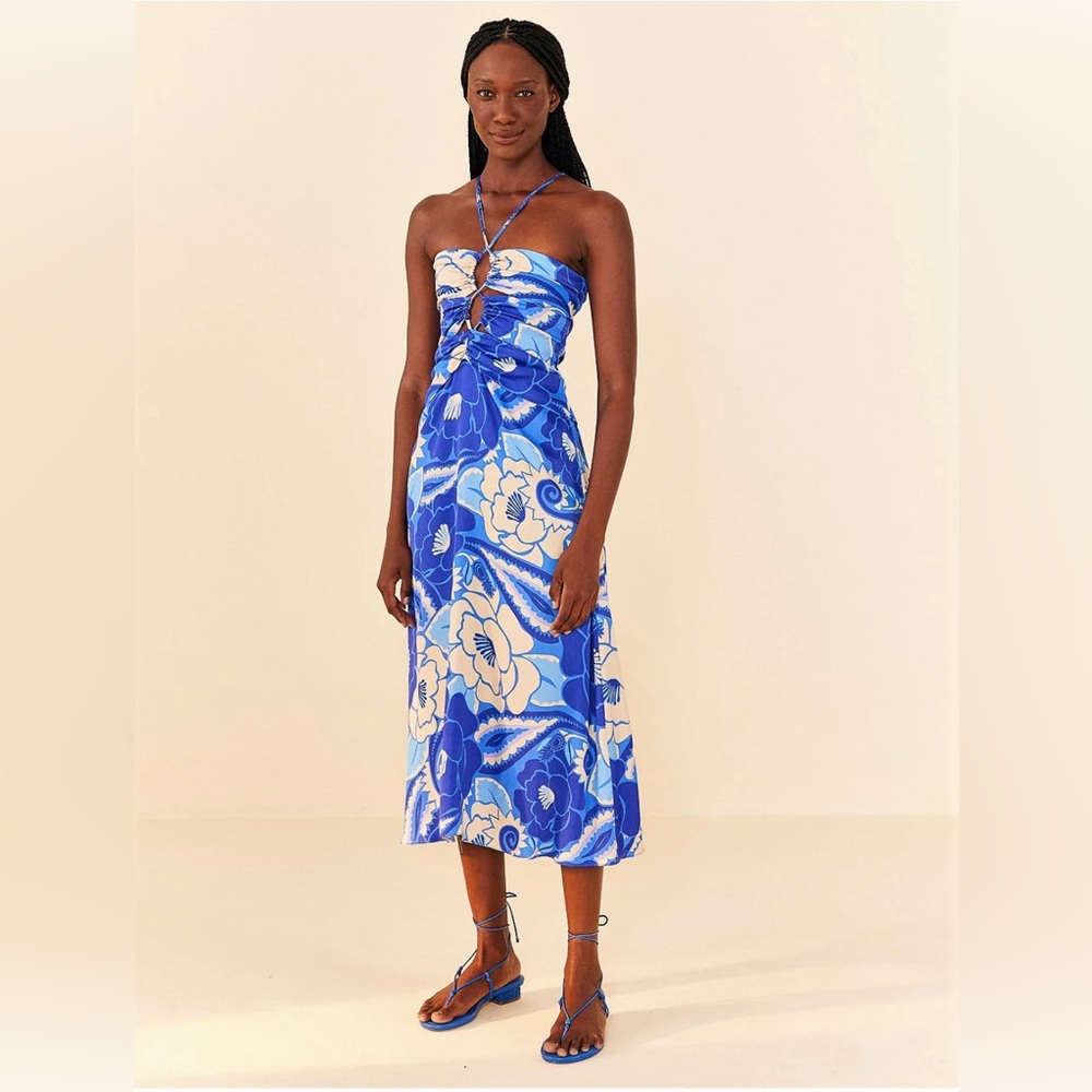 Farm Rio “Blue Tropical Groove Midi Dress”